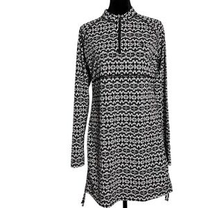Coolibar Island Quarter Zip Swim Shirt Dress UPF 50+ – Black/White Ikat – Size S